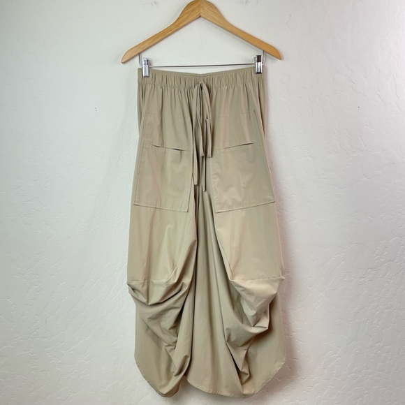 Ruti The Go-To Nylon Blend Tan Khaki Size XS / S Draped Lagenlook Midi Skirt - Picture 2 of 16